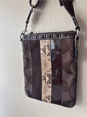 Coach Patchwork Signature Crossbody Bag 4235 Suede Patent Snake Print Y2K